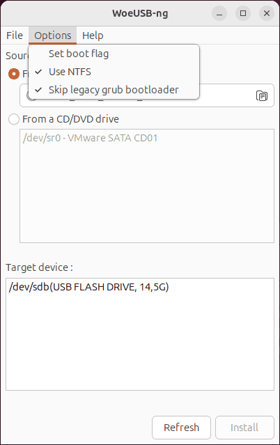 Создание загрузочной флешки Windows 11 в WoeUSB-ng