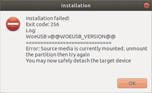 Ошибка Source Media Mounted в WoeUSB