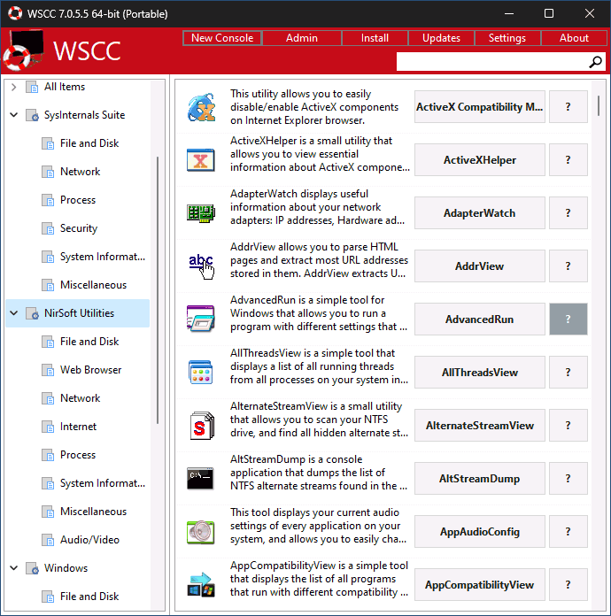 Инструменты Nirsoft в WSCC