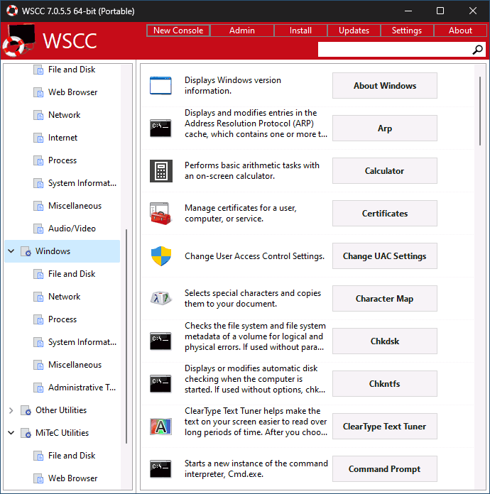 Инструменты Windows в WSCC