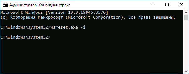 Переустановка Microsoft Store с помощью wsreset