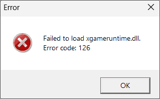 Fail to load xgameruntime.dll код 126