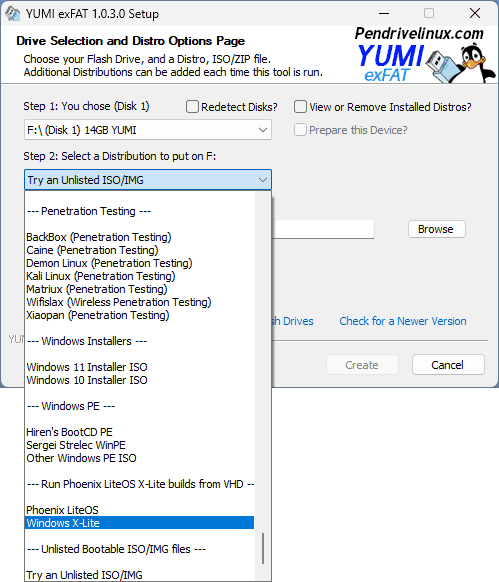 Выбор дистрибутива в YUMI
